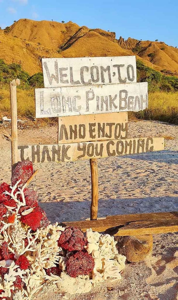 A sign of gratitude on Lombok's pink beach made by locals. 