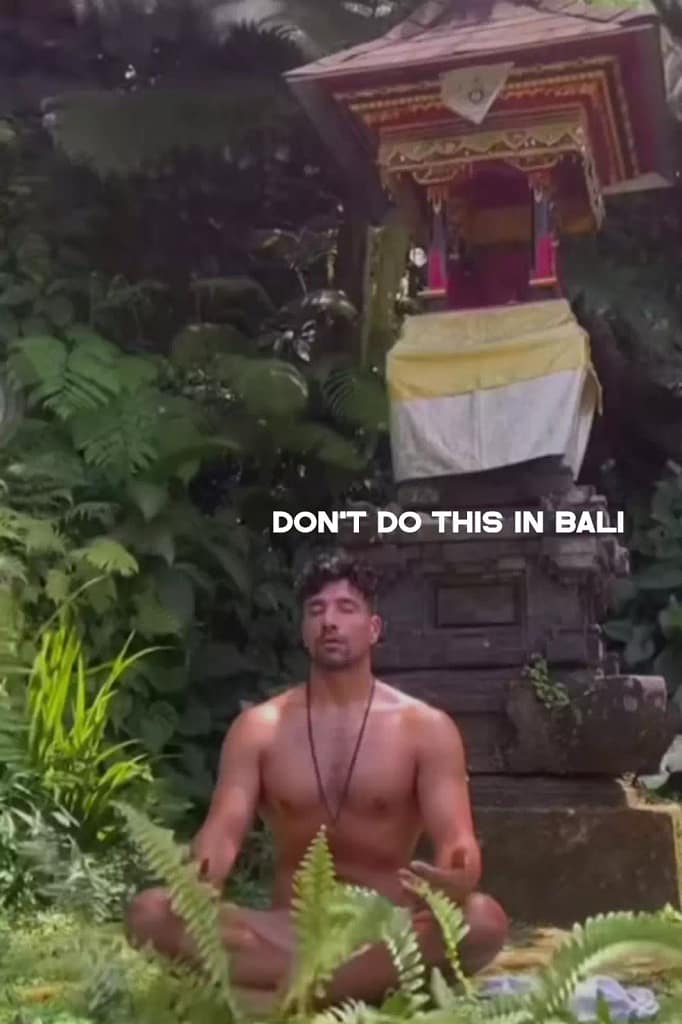 Bali new rules 2025 - Naked Bule Meditates in Front of a Palinggih