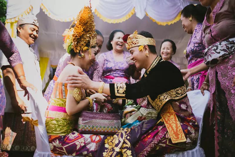 Majauman procession in a traditional Balinese wedding