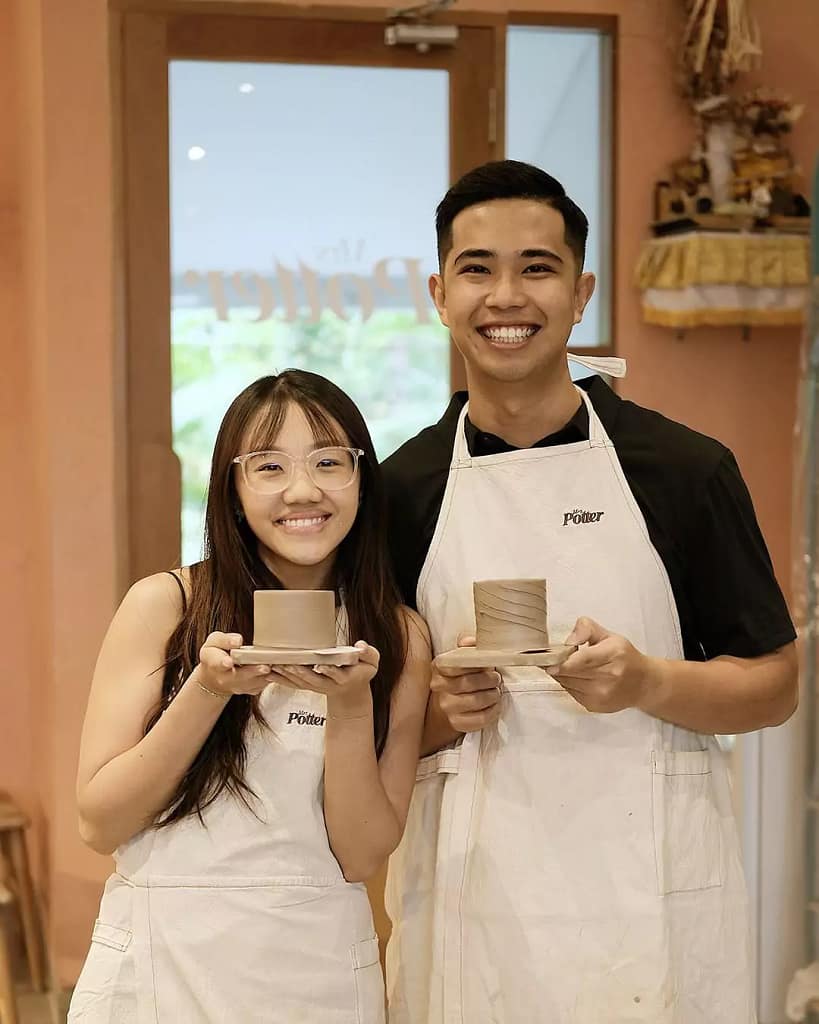 Pottery results of beginner participants at Mrs. Potter Canggu with traditional Balinese ripple technique