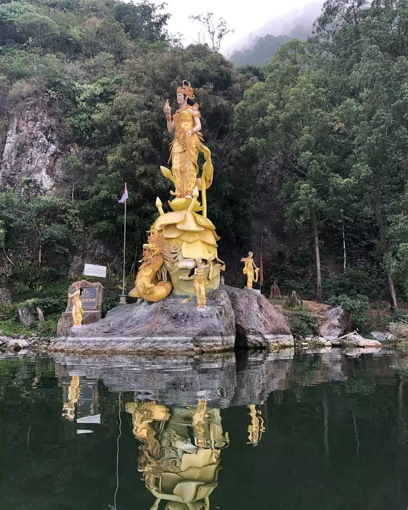 statue of Dewi Danu: Bali's Water Queen on the edge of Batur Lake in Bali.