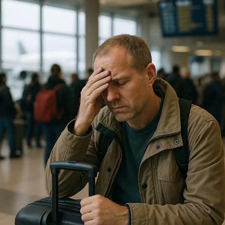 a traveler is seen panicking at bali airport because of a mistake he made