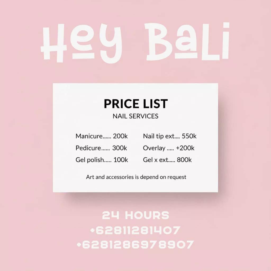 Bali Nail Home Service Pricelist
